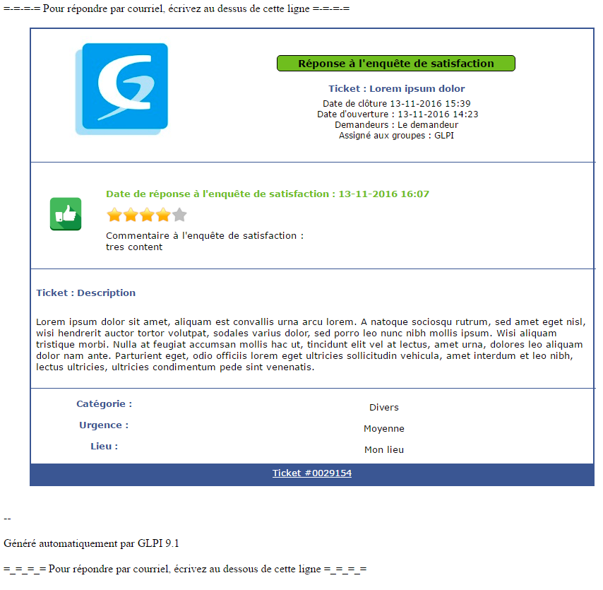 Réponse à l'enquête de la satisfaction